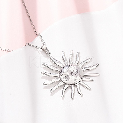304 Stainless Steel Sun Pendant Cable Chain Necklaces for Men Women NJEW-K308-04C-P-1