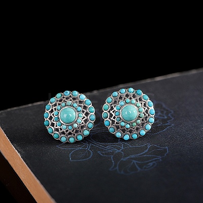 Synthetic Turquoise Stud Earrings EJEW-C178-06A-1