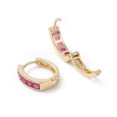 Cubic Zirconia Rectangle Hoop Earrings EJEW-B014-25G-1