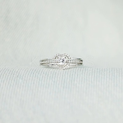 2Pcs Heart 925 Sterling Silver Micro Pave Clear Cubic Zirconia Finger Rings for Women FS-WG4005F-05-1