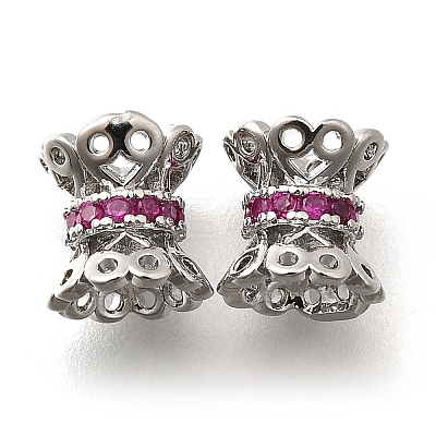Brass Micro Pave Magenta Cubic Zirconia Beads KK-M318-32P-1