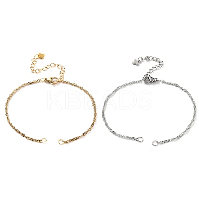 2Pcs 2 Colors 304 Stainless Steel Singapore Chain Bracelet Making AJEW-JB01332-1