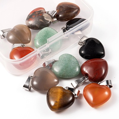 12Pcs 6 Style Natural Gemstone Pendants G-LS0002-10-1