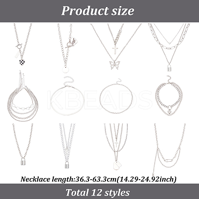 18Pcs 18 Style Alloy Curb & Paperclip & Herringbone Chain Necklaces Set NJEW-AN0001-43-1