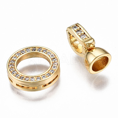 Brass Micro Pave Clear Cubic Zirconia Fold Over Clasps KK-T063-60G-NF-1