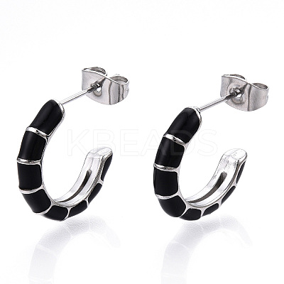 Enamel C-shape Stud Earrings EJEW-N052-05-01-1