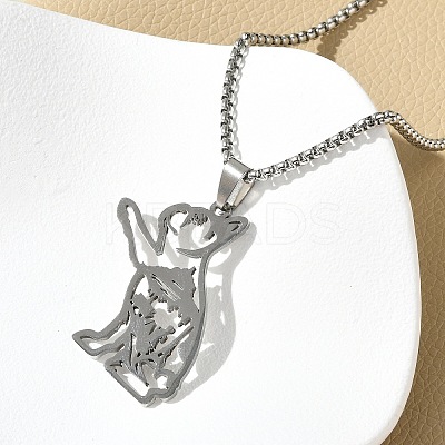 201 Stainless Steel Dog Outline Pendant Necklaces NJEW-P327-06P-1