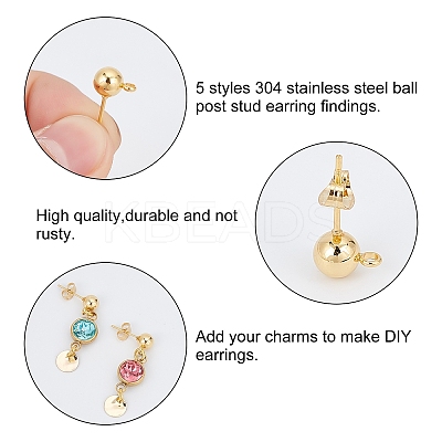 30Pcs 5 Styles 304 Stainless Steel Ball Post Stud Earring Findings STAS-PH0001-48-1