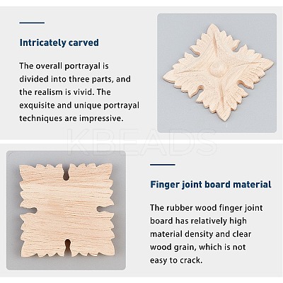 Natural Solid Wood Carved Onlay Applique Craft WOOD-WH0101-55-1
