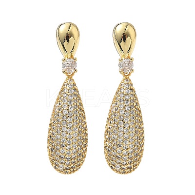 Teardrop Brass Micro Pave Cubic Zirconia Dangle Stud Earrings for Women EJEW-A132-04G-1