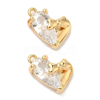 Brass Micro Pave Cubic Zirconia Heart with Bowknot Charms KK-A281-05G-1