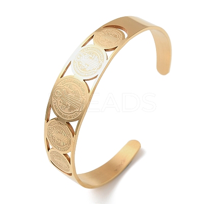 Religion 201 Stainless Steel Cuff Bangles for Women LS-BJEW-F507-01G-1
