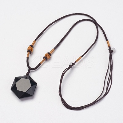 Natural Obsidian Pendant Necklaces NJEW-P157-08-1