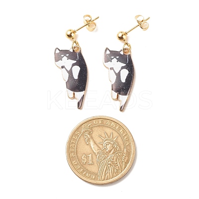 Alloy Cat Dangle Stud Earrings with Enamel EJEW-JE04919-1