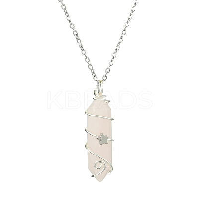 Natural Mixed Gemstone Faceted Bullet Shape Copper Wire Star Wrapped Pendant Necklaces NJEW-JN05024-02-1