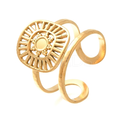 Square with Sun 304 Stainless Steel Open Cuff Rings for Women RJEW-M046-01G-1