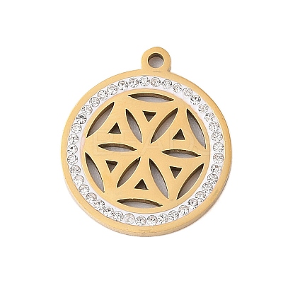 Preserved Fresh Flower 304 Stainless Steel Rhinestone Pendants STAS-S139-01G-06-1