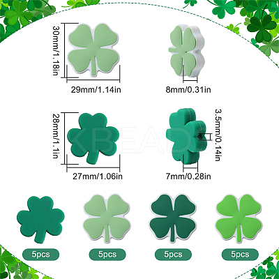 20Pcs 4 Styles Clover Food Grade Silicone Beads SIL-SC0002-57-1