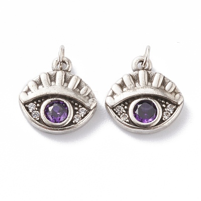 Brass Micro Pave Purple Cubic Zirconia Charms ZIRC-A016-08AS-1