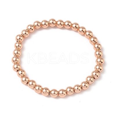 Brass Round Beaded Stretch Bracelets for Men Women BJEW-B148-05D-RG-1