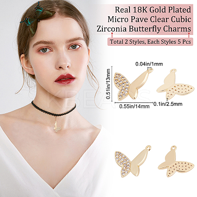 10Pcs 2 Style Rack Plating Brass Micro Pave Clear Cubic Zirconia Charms KK-BBC0003-13-1