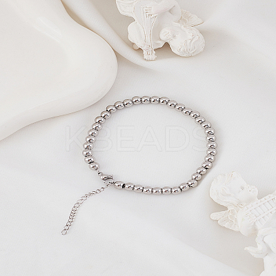 1Pc Stainless Steel Ball Beads Bracelets for Women BJEW-LP0001-93P-1