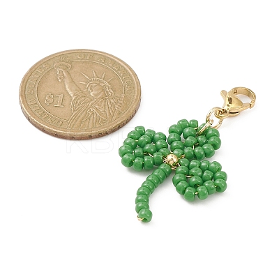 Clover Glass Beaded Pendant Decorations HJEW-TA00033-1