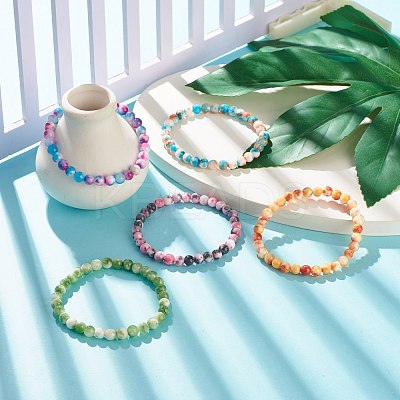 Natural White Jade Round Beaded Stretch Bracelet BJEW-JB07968-1