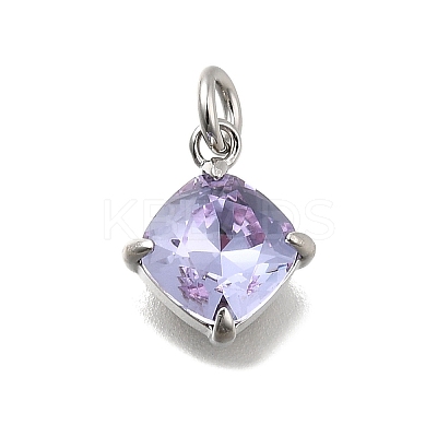 Rhombus Brass with Glass Charms KK-G525-02P-01-1