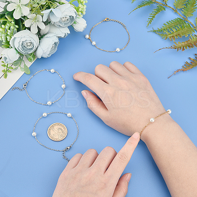 4Pcs 2 Colors Acrylic Pearl Beaded Bracelets Set for Girl Women BJEW-UN0001-21-1