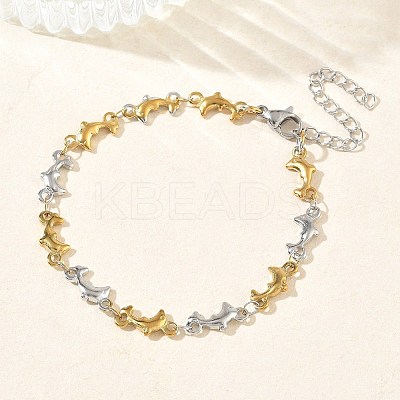 Women's 304 Stainless Steel Dolphin Link Chains Bracelets BJEW-G790-02GP-1