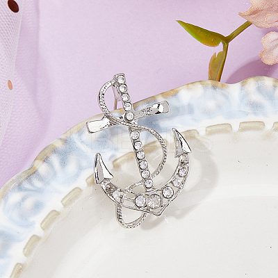 6Pcs Anchor Alloy Rhinestone Lapel Pins for Backpack Clothes JEWB-FH0002-73P-1