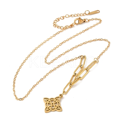 304 Stainless Steel Pendant Necklaces with Paperclip Chains LS-NJEW-P283-01G-1