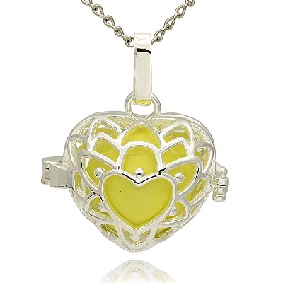 Silver Color Plated Brass Hollow Heart Cage Pendants KK-J243-04S-1