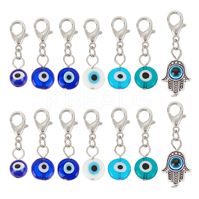 Handmade Evil Eye Lampwork & Tibetan Style Alloy Pendant Decorations for Pet Collar HJEW-AB00296-1