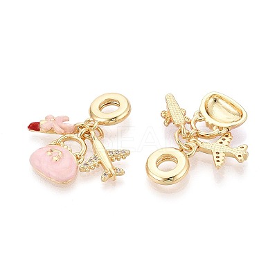 Brass Micro Pave Clear Cubic Zirconia and Enamel European Dangle Charms KK-T079-81G-1