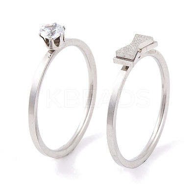 Bowknot 304 Stainless Steel Finger Ring Set for Women RJEW-C086-29-P-1