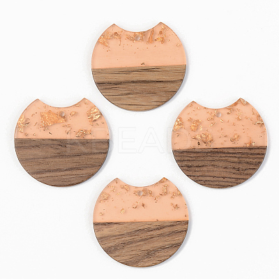 Transparent Resin & Walnut Wood Pendants RESI-S389-001A-B02-1