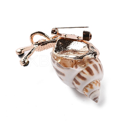 Snail Natural Conch Shell Fossil Brooch Pin JEWB-A020-01G-03-1