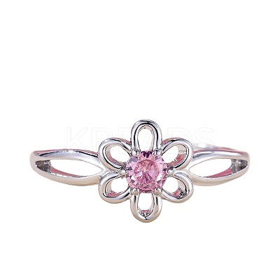 Flower Brass Micro Pave Pearl Pink Cubic Zirconia Finger Rings FS-WGCFB35-04-1