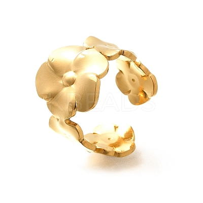 Flower 201 Stainless Steel Open Cuff Ring for Women RJEW-A053-02A-G-1
