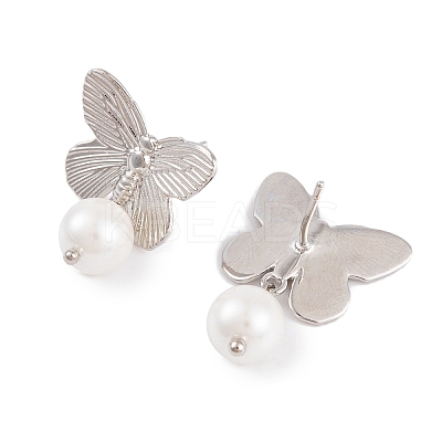 Rack Plating Brass ABS Pearl Earrings EJEW-S219-05P-1
