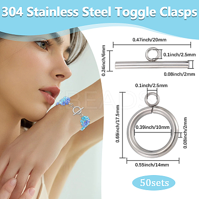 50Pcs 304 Stainless Steel Toggle Clasps STAS-BBC0007-49-1