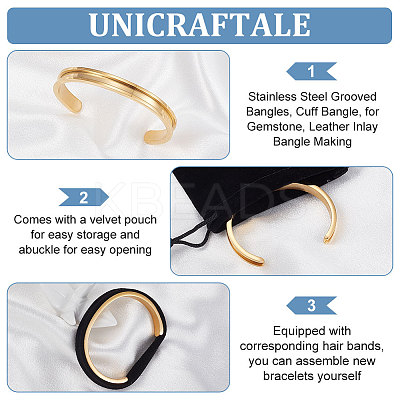 1PC 304 Stainless Steel Grooved Bangles FIND-UN0002-11-1
