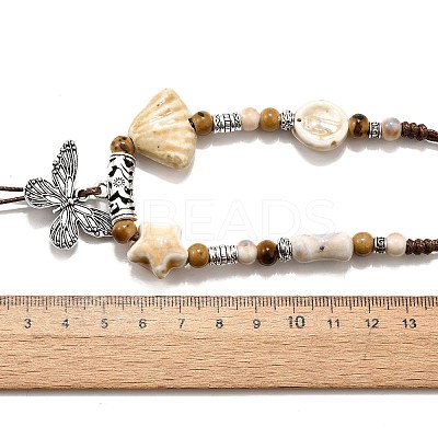 Ethnic Style Alloy & Porcelain Ceramic Beads Butterfly Pendant Tassel Y Necklaces LS-NJEW-D308-01D-1