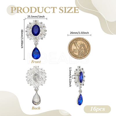 16Pcs Alloy Rhinestone Cabochons FIND-FG0004-26B-1