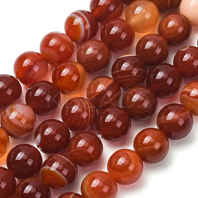 Natural Striped Agate/Banded Agate Bead Strands G-K166-13-10mm-08-1