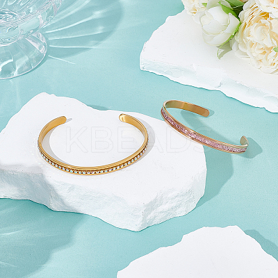 4Pcs 2 Colors C-Shaped 201 Stainless Steel Grooved Cuff Bangles STAS-UN0065-25A-1