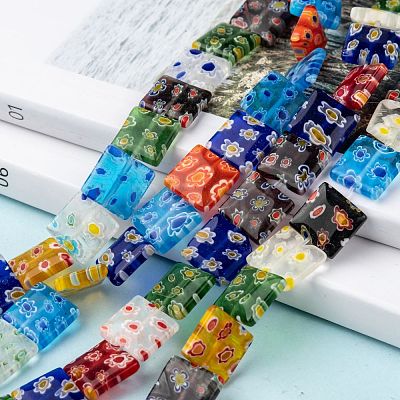 Square Handmade Millefiori Glass Beads Strands LK-R004-13-1