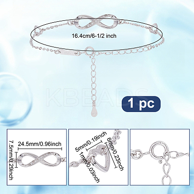 1Pc 925 Sterling Silver Micro Pave Cubic Zirconia Link Bracelets BJEW-AR0001-10-1